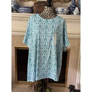 Croft & Barrow women’s Classic T-shirt 4X crewneck Blue Green Watercolor New